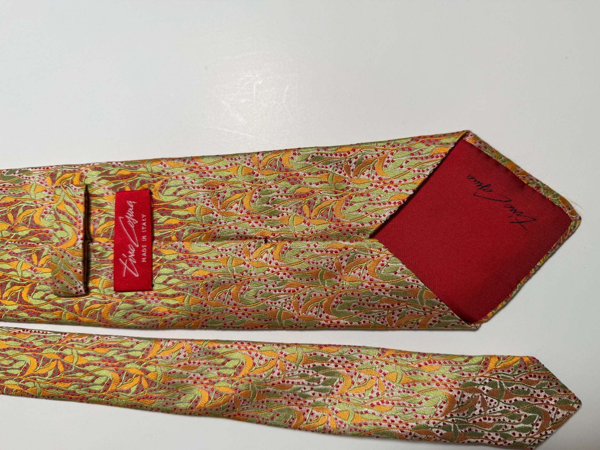 Ermenegildo Zegna Silk Necktie Yellow Green Red Made in Italy 1