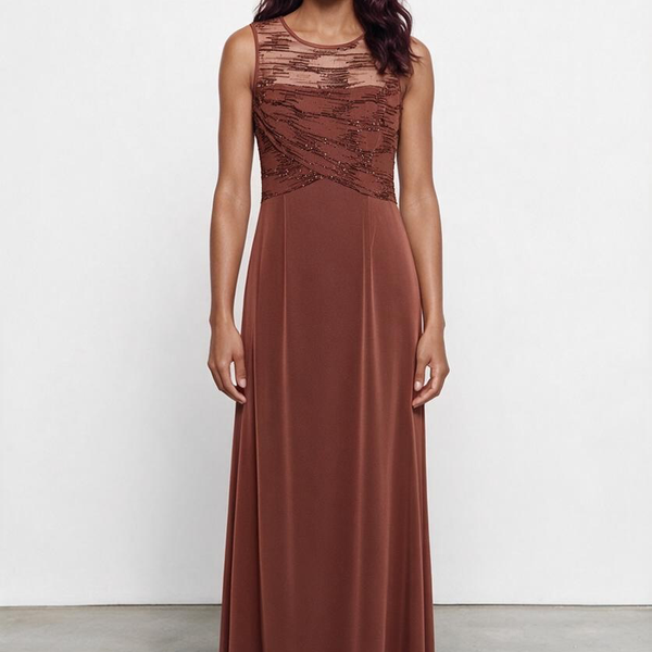 Donna Gray Sleeveless Embellished Evening Gown with Matching Shawl
