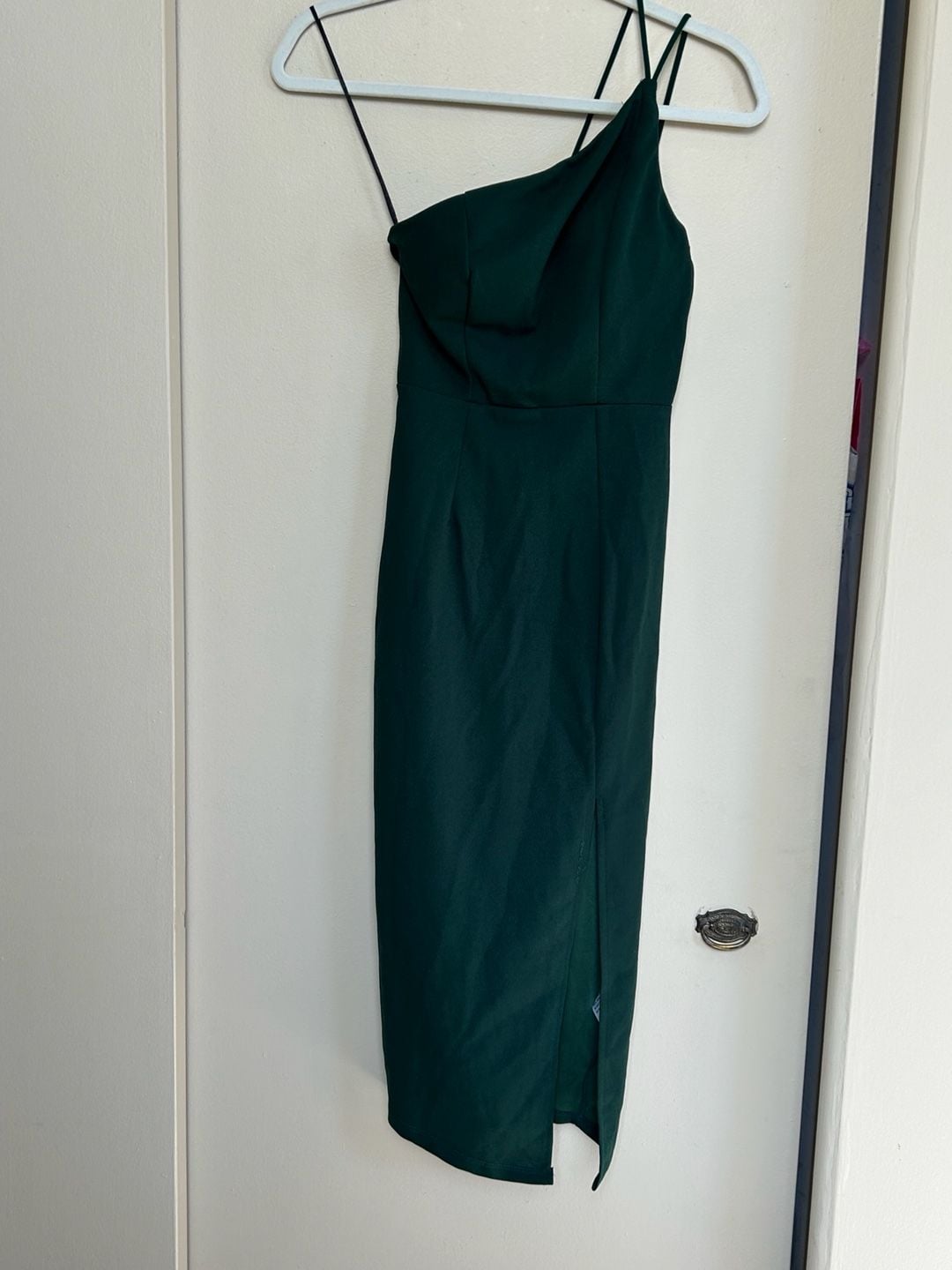 NWT Hello Molly Midi Dress Size XS Forest Green One Shoulder Asymmetric 2