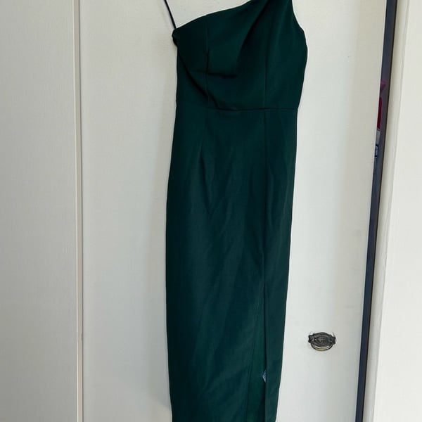NWT Hello Molly Midi Dress Size XS Forest Green One Shoulder Asymmetric