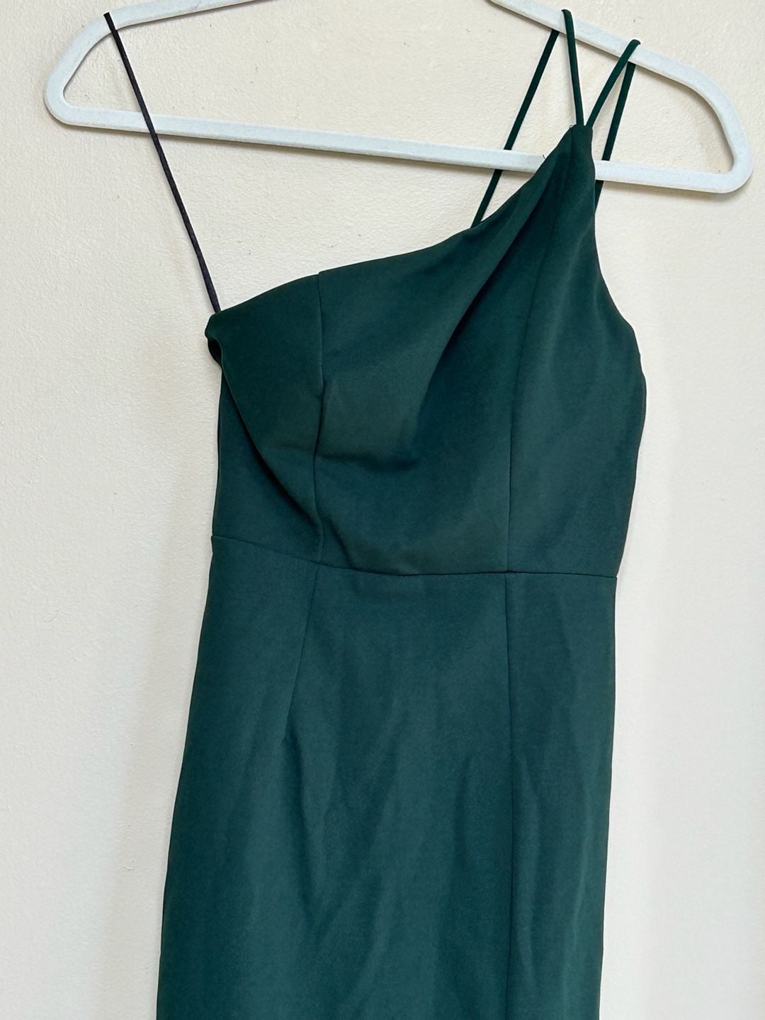NWT Hello Molly Midi Dress Size XS Forest Green One Shoulder Asymmetric 3