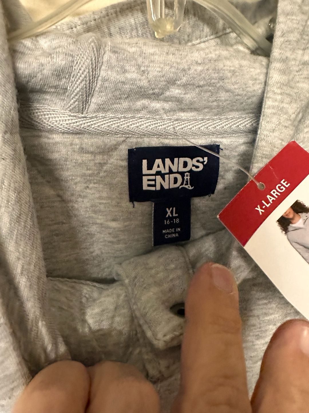 Lands' End Quilted Pullover Hoodie Size XL Gray Snap Sweatshirt NWT 3