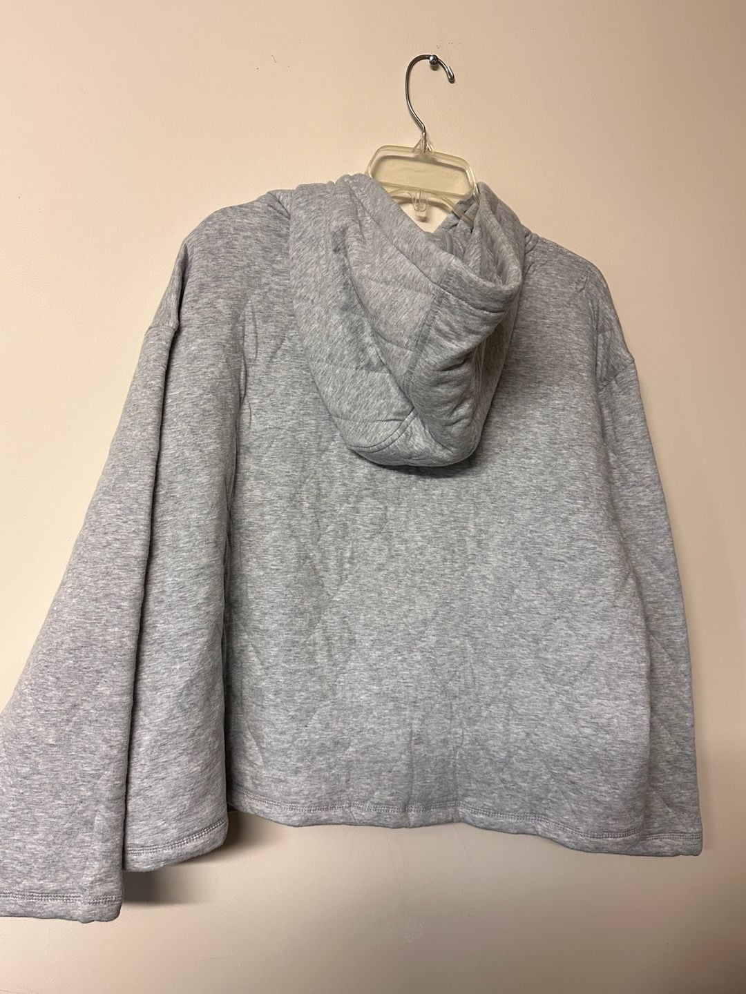 Lands' End Quilted Pullover Hoodie Size XL Gray Snap Sweatshirt NWT 4