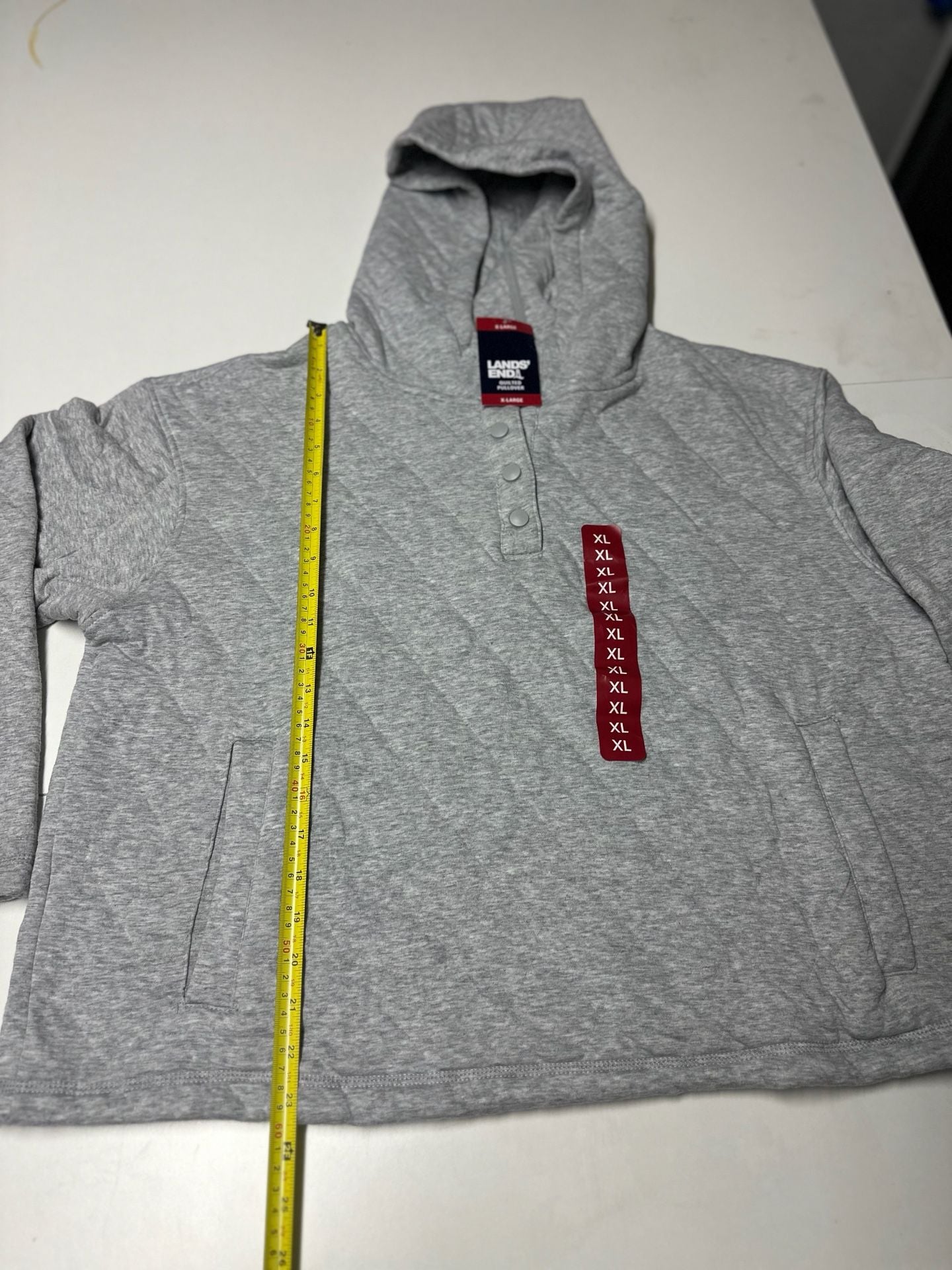 Lands' End Quilted Pullover Hoodie Size XL Gray Snap Sweatshirt NWT 5