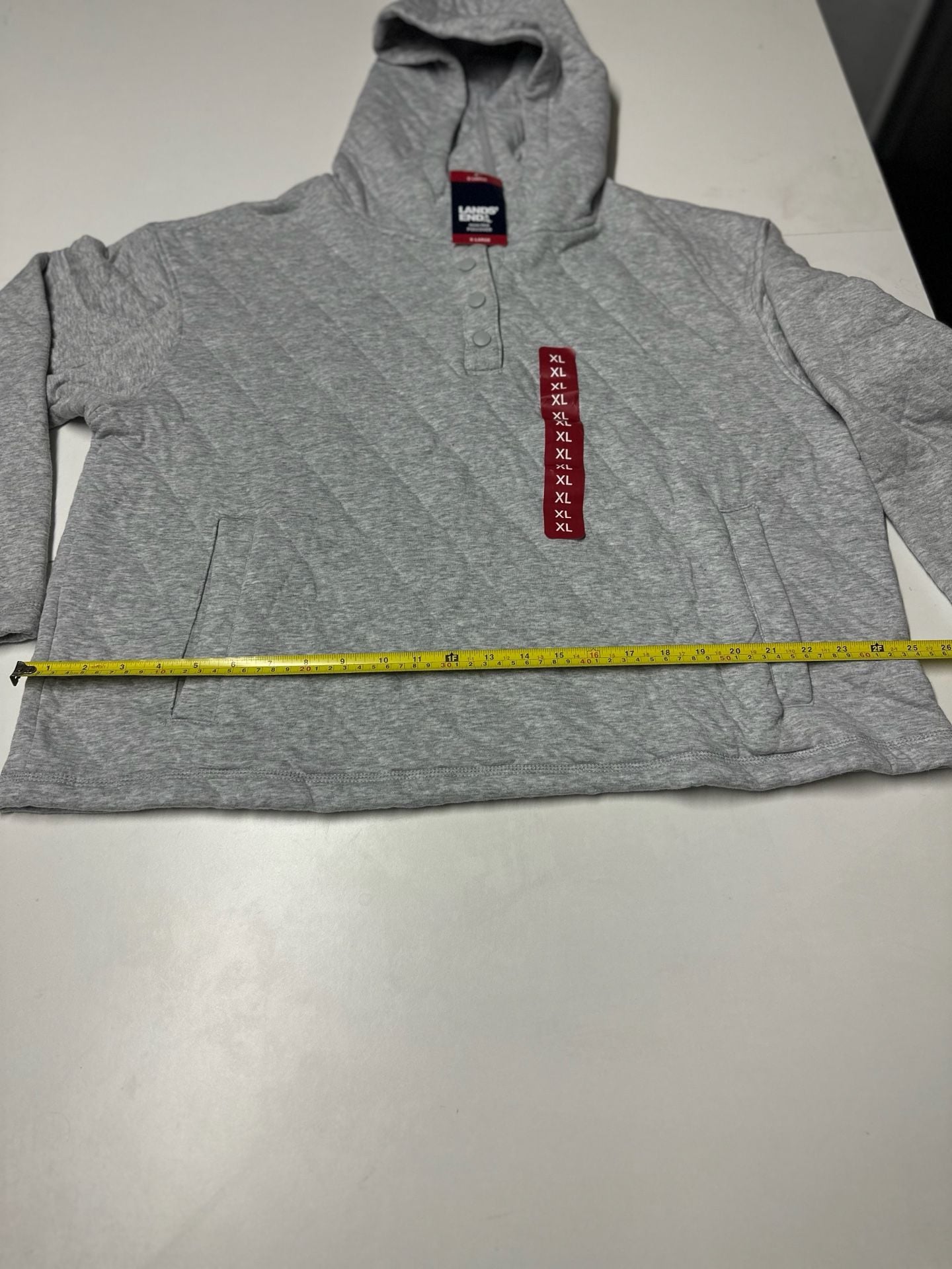 Lands' End Quilted Pullover Hoodie Size XL Gray Snap Sweatshirt NWT 6