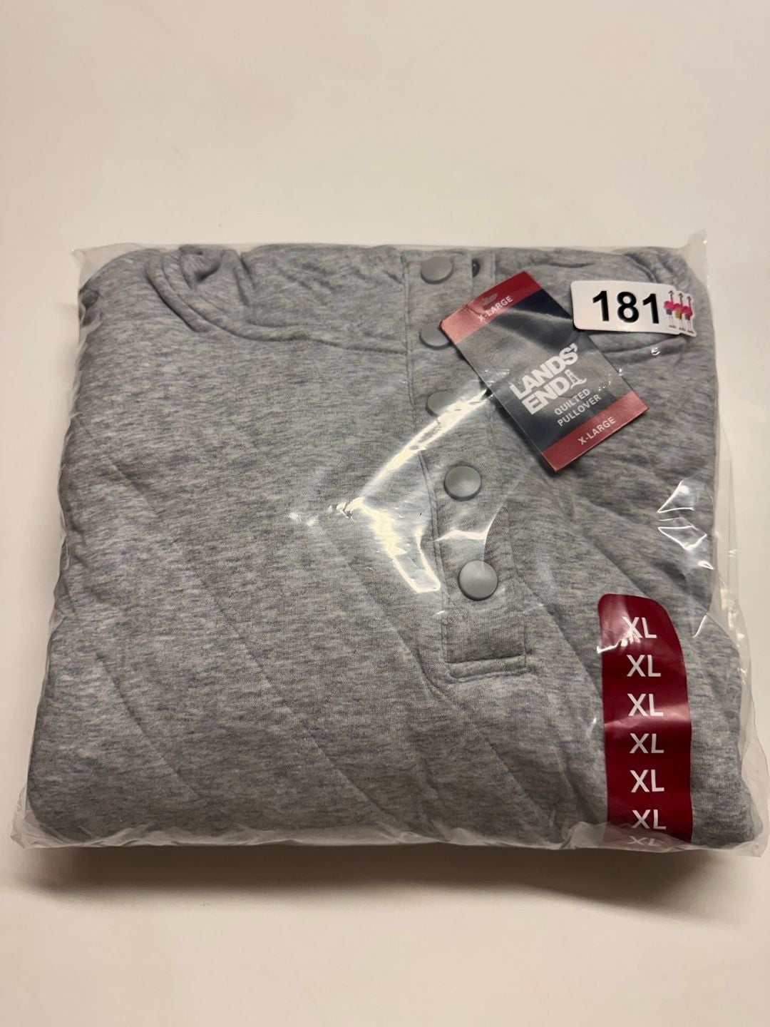 Lands' End Quilted Pullover Hoodie Size XL Gray Snap Sweatshirt NWT 7