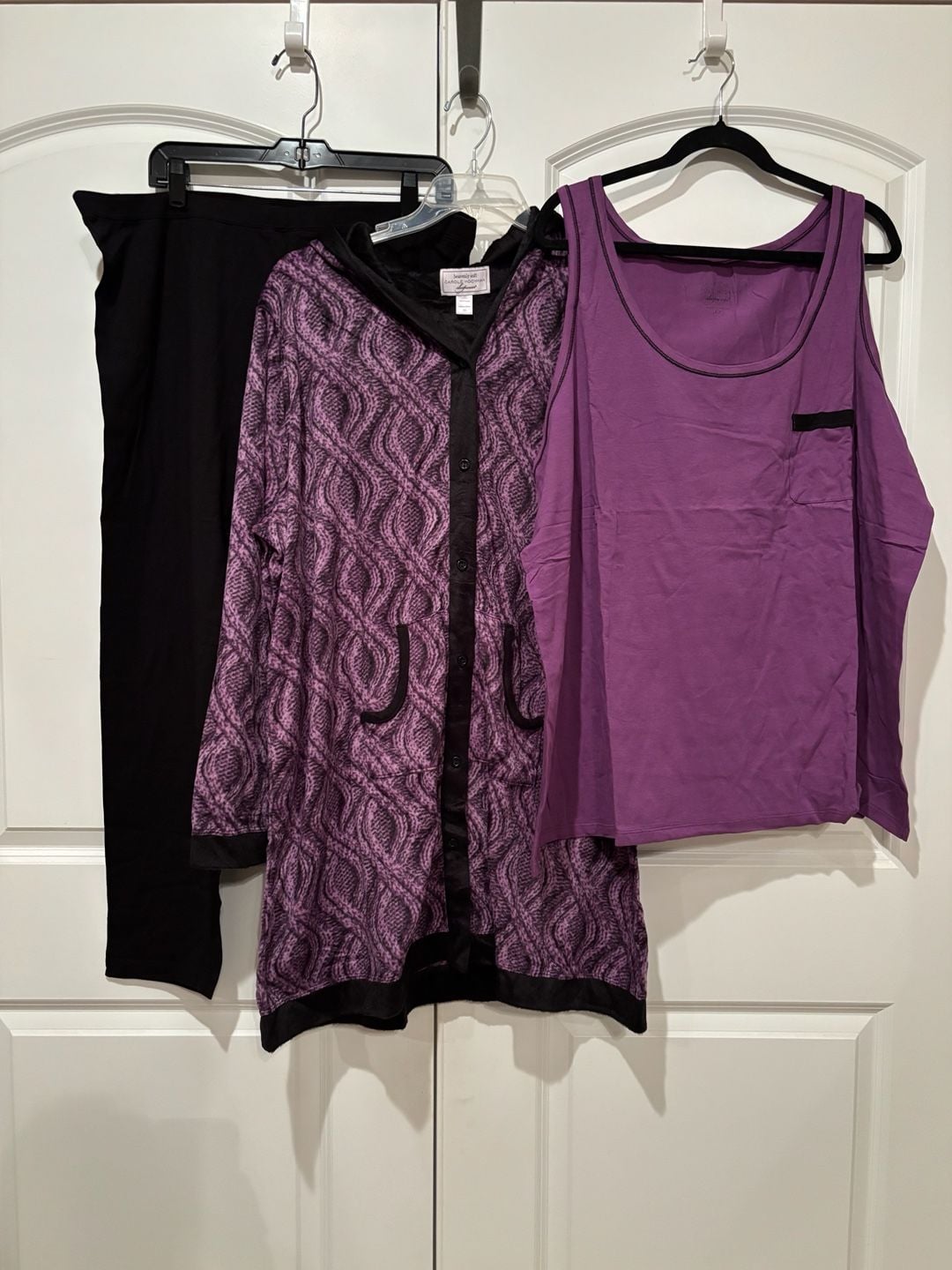 Carole Hochman Pajama Set Size 3X Purple Black 3 Piece Sleepwear 1