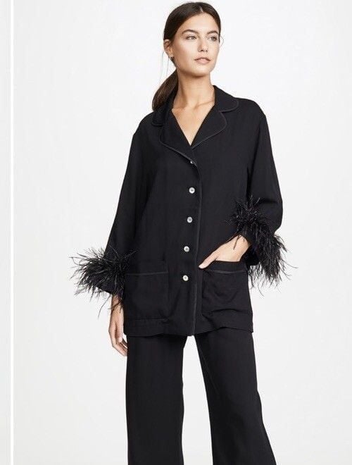 Sleeper Party Pajama Top With Feathers Black Size XS 3