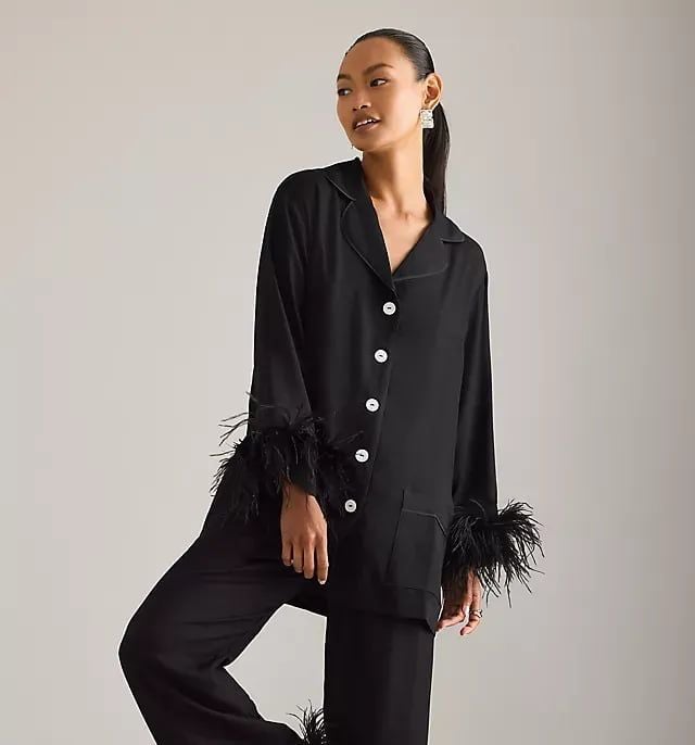 Sleeper Party Pajama Top With Feathers Black Size XS 2