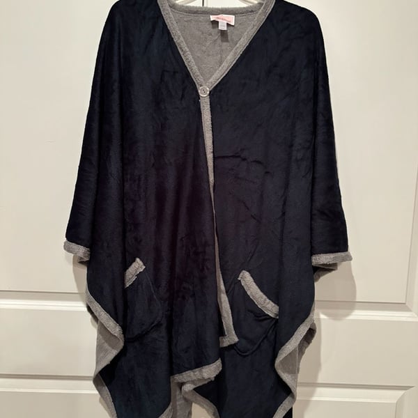 Stan Herman Poncho Size O/S Plus Blue Gray Fleece Ruana Cardigan