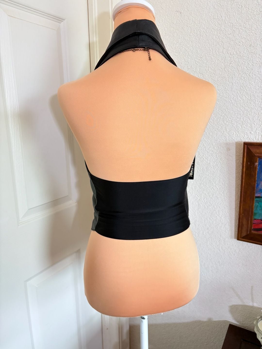 Dream Apparel Halter Top Size XS Black Leather Zip Front Collar Vest 4