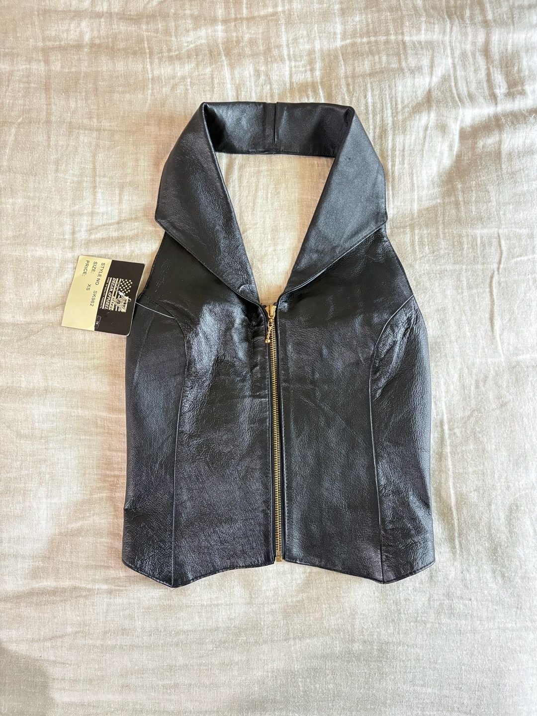 Dream Apparel Halter Top Size XS Black Leather Zip Front Collar Vest 5