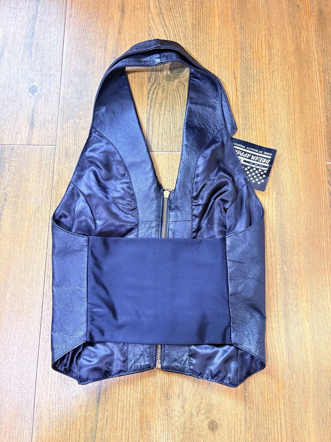 Dream Apparel Halter Top Size XS Black Leather Zip Front Collar Vest 6