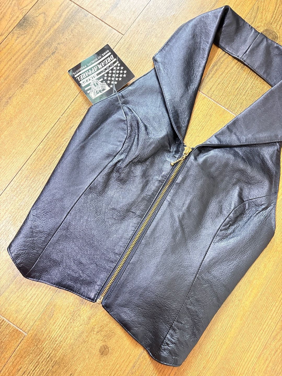 Dream Apparel Halter Top Size XS Black Leather Zip Front Collar Vest 10