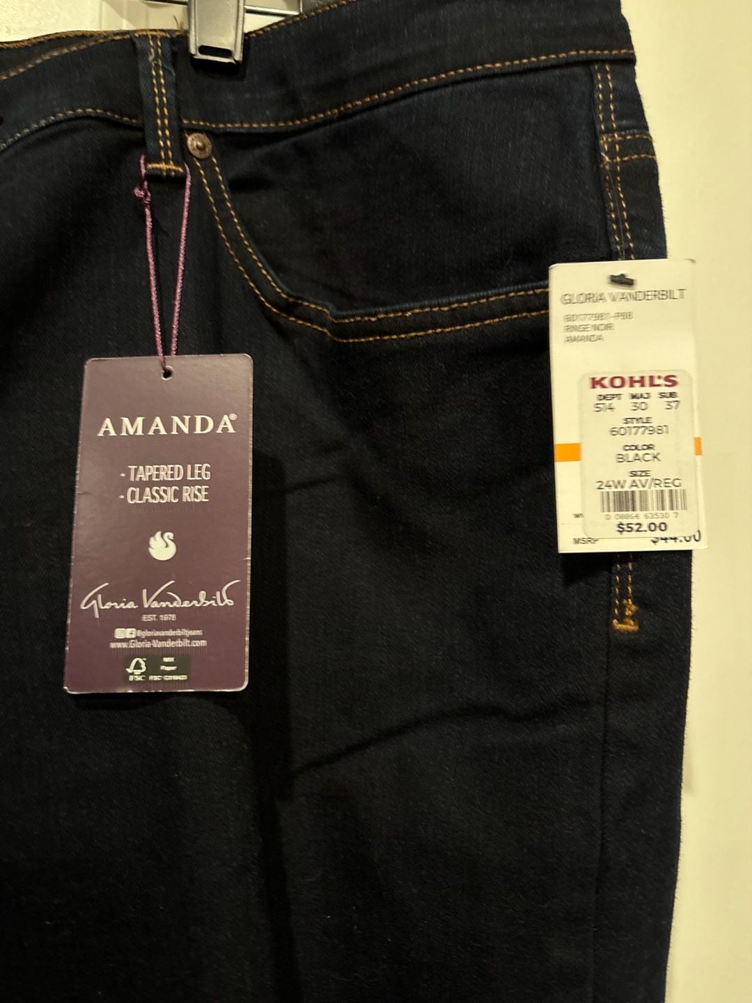 Gloria Vanderbilt Amanda Tapered Leg Jeans Size 24W Black 4