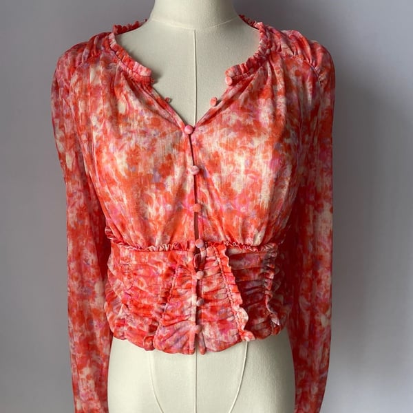 Anthropologie Sunset Ruched Crop Blouse