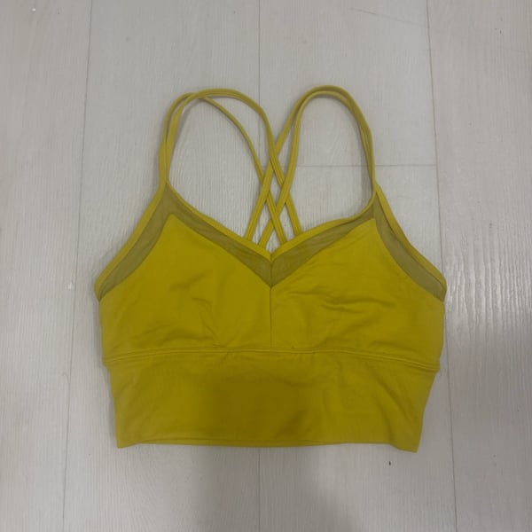Alo Yoga Sports Bra Size M Yellow Mesh Criss Cross Strappy Longline