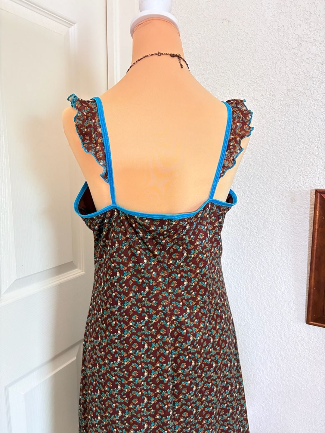 Xhilaration Brown Floral Slip Dress Y2K Ruffle Trim 7