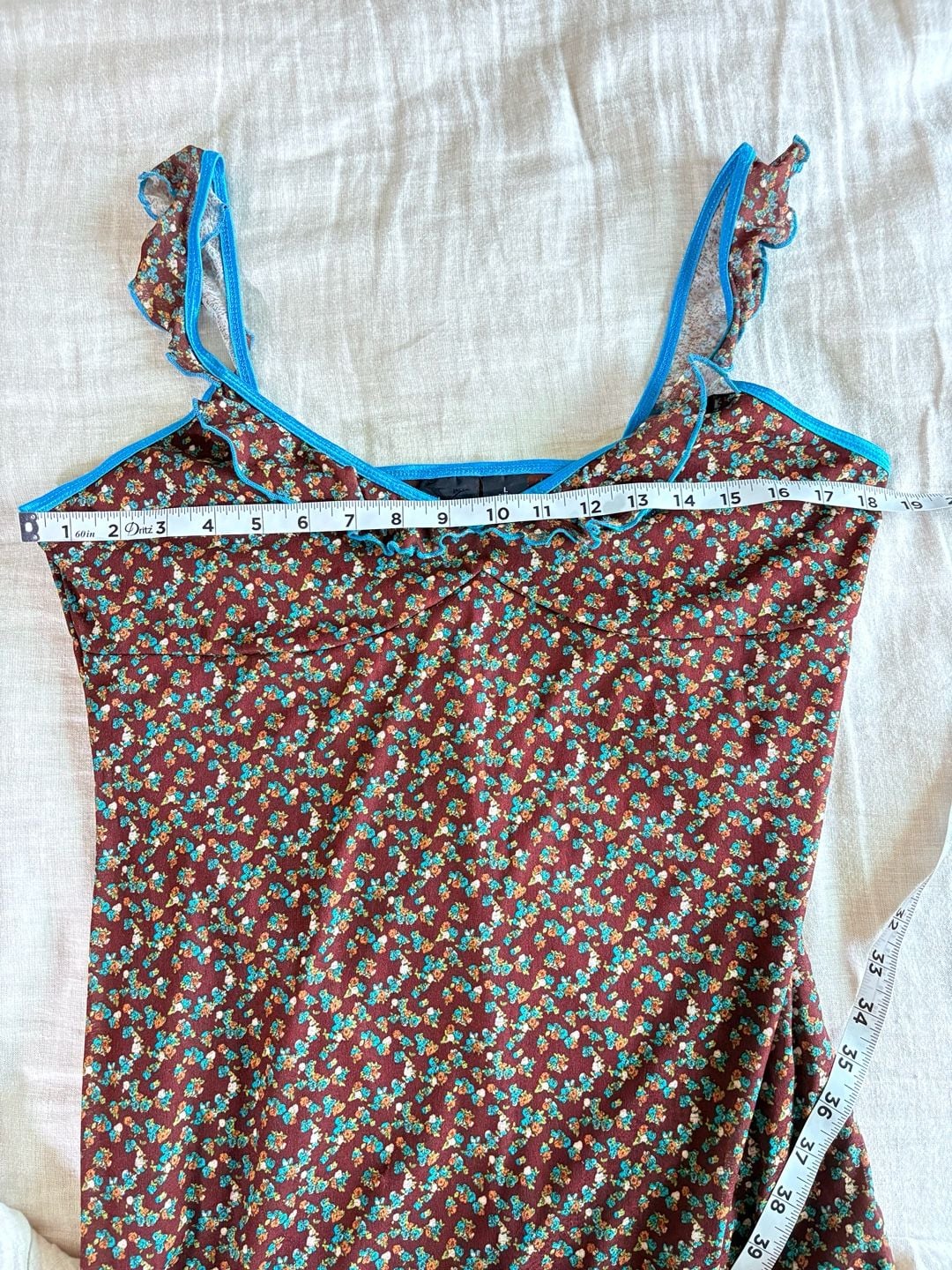 Xhilaration Brown Floral Slip Dress Y2K Ruffle Trim 9