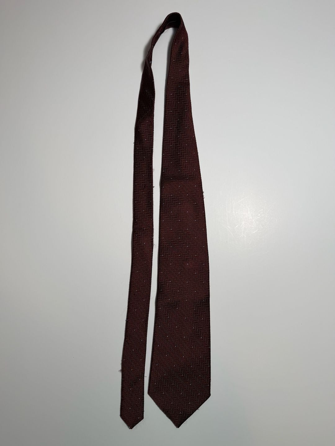 Ziggurat Silk Necktie Burgundy Geometric Pattern Hand Made 2