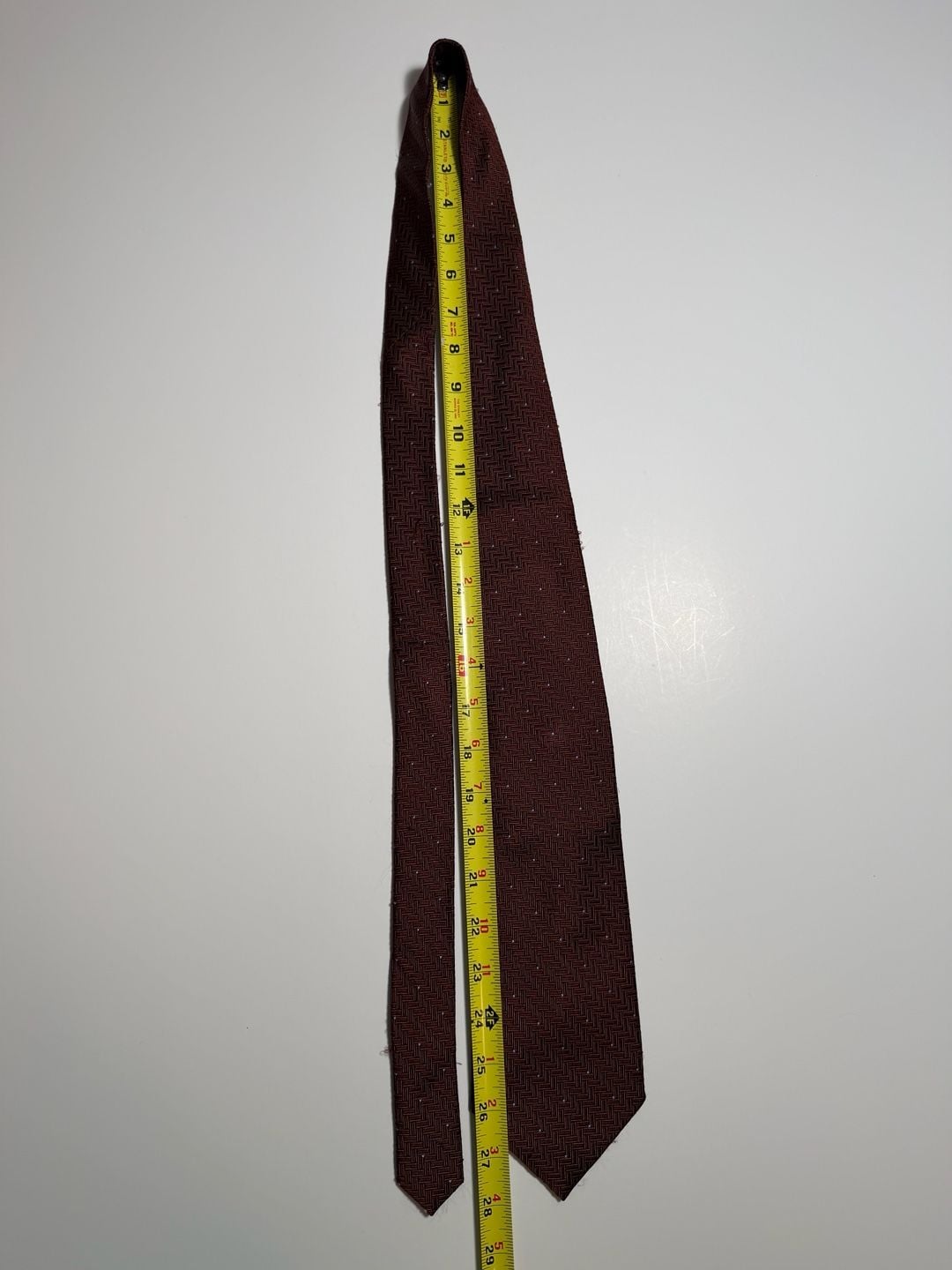 Ziggurat Silk Necktie Burgundy Geometric Pattern Hand Made 3