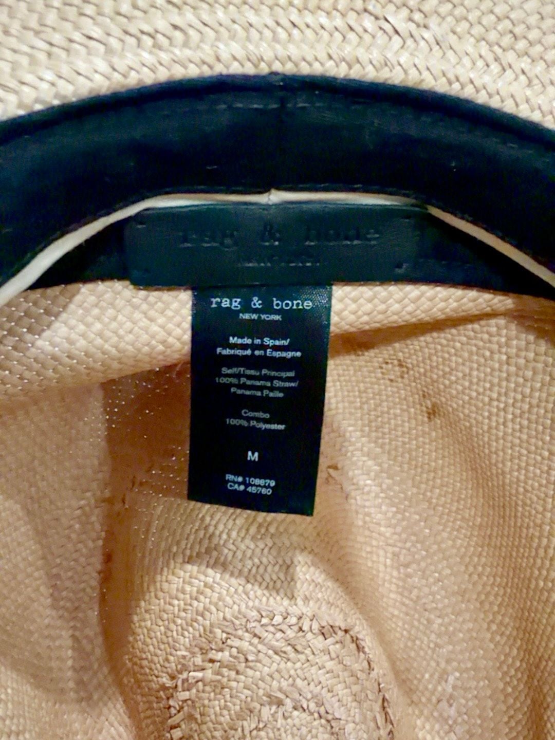 Rag & Bone Panama Hat Size M Straw Fedora Tan 4