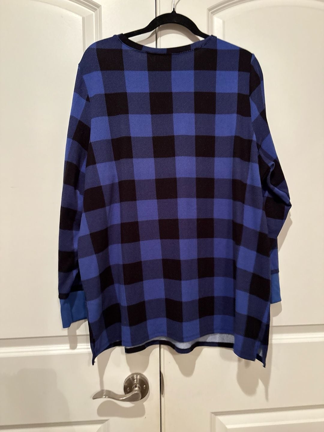 Quacker Factory Buffalo Plaid Snowflake Tunic Size 1X Blue Black Sequin 4