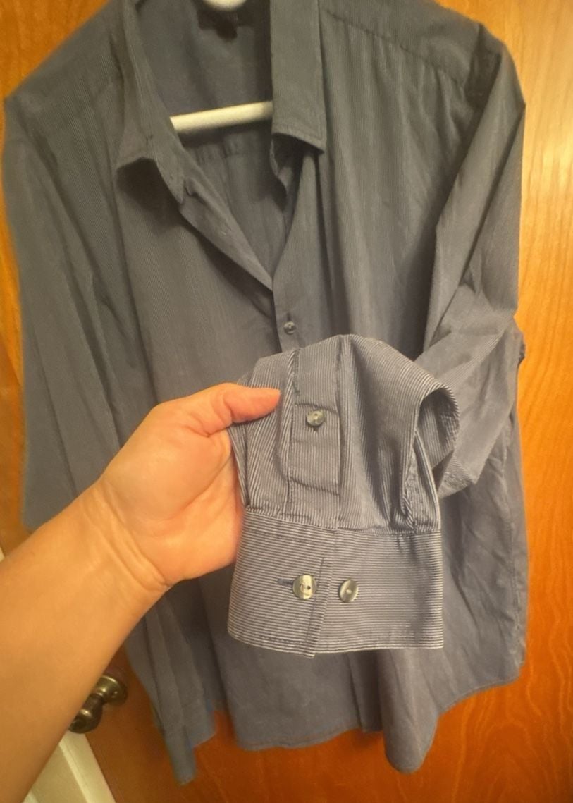 Alfani Dress Shirt XXL black stripe and grey shirt Long Sleeve 5