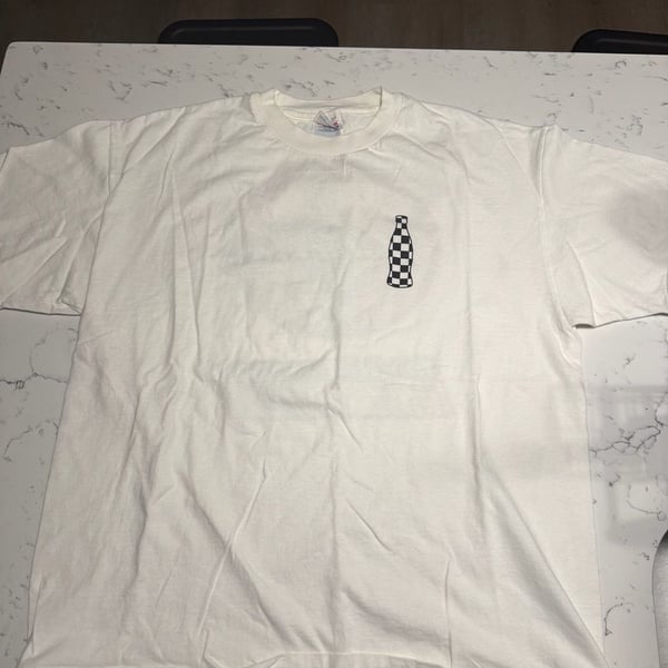 Hanes Coca-Cola NASCAR T-Shirt Size XL White Checkered Bottle Graphic