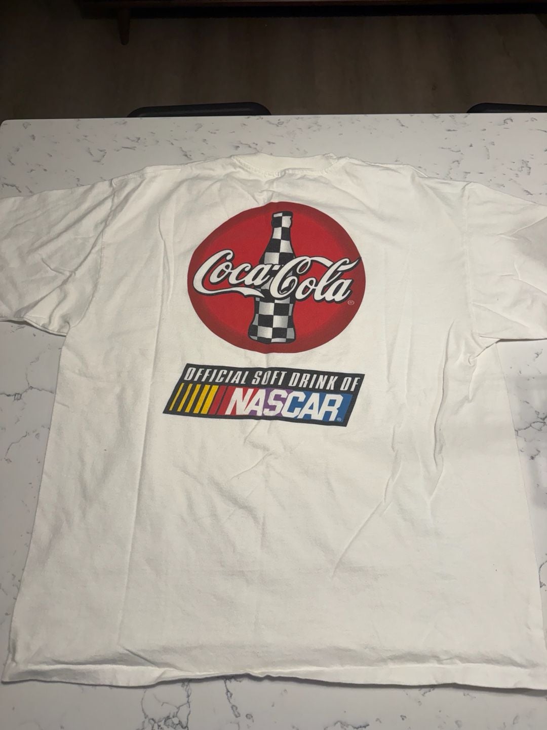 Hanes Coca-Cola NASCAR T-Shirt Size XL White Checkered Bottle Graphic 5