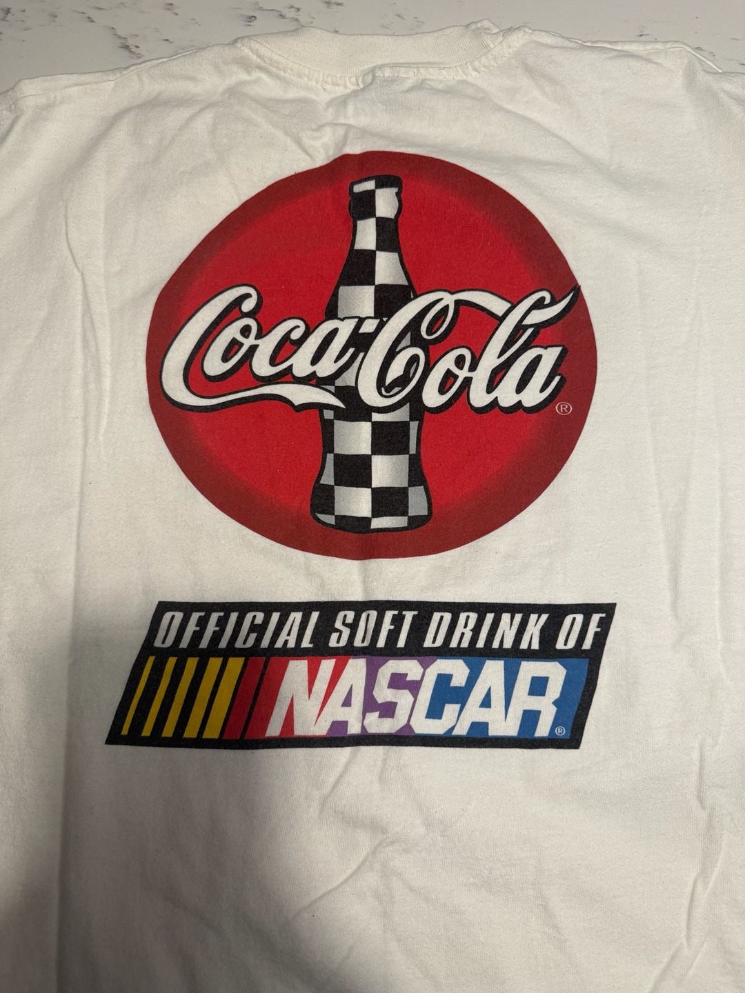 Hanes Coca-Cola NASCAR T-Shirt Size XL White Checkered Bottle Graphic 6