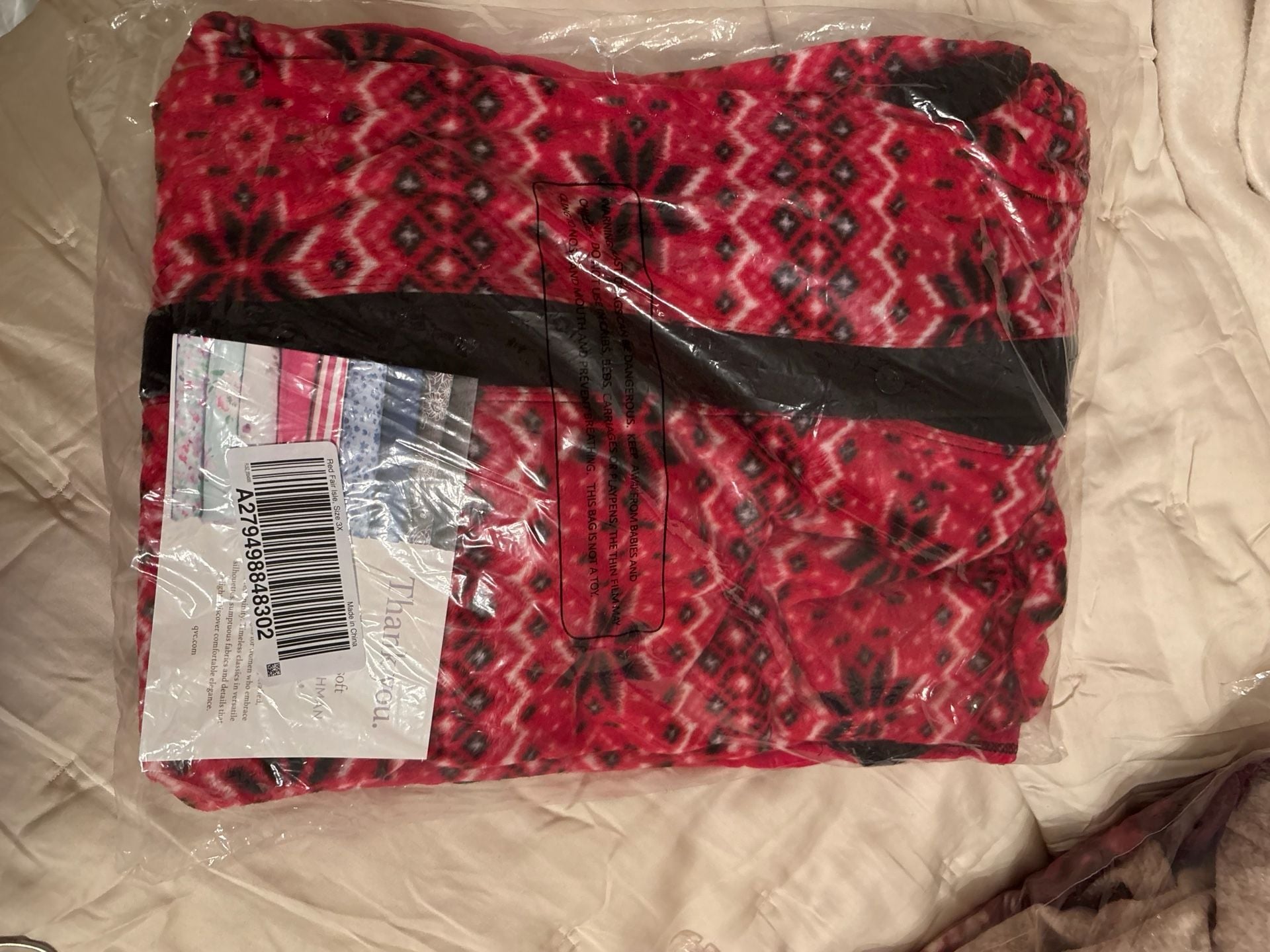 QVC Red Fair Isle Fleece Pajama Pants Size 3X 1
