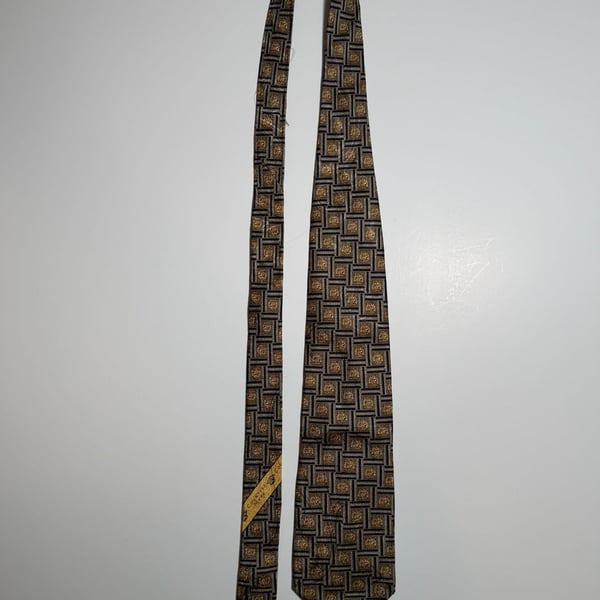 Countess Mara Silk Necktie Geometric Gold Blue Hand Made in Italy