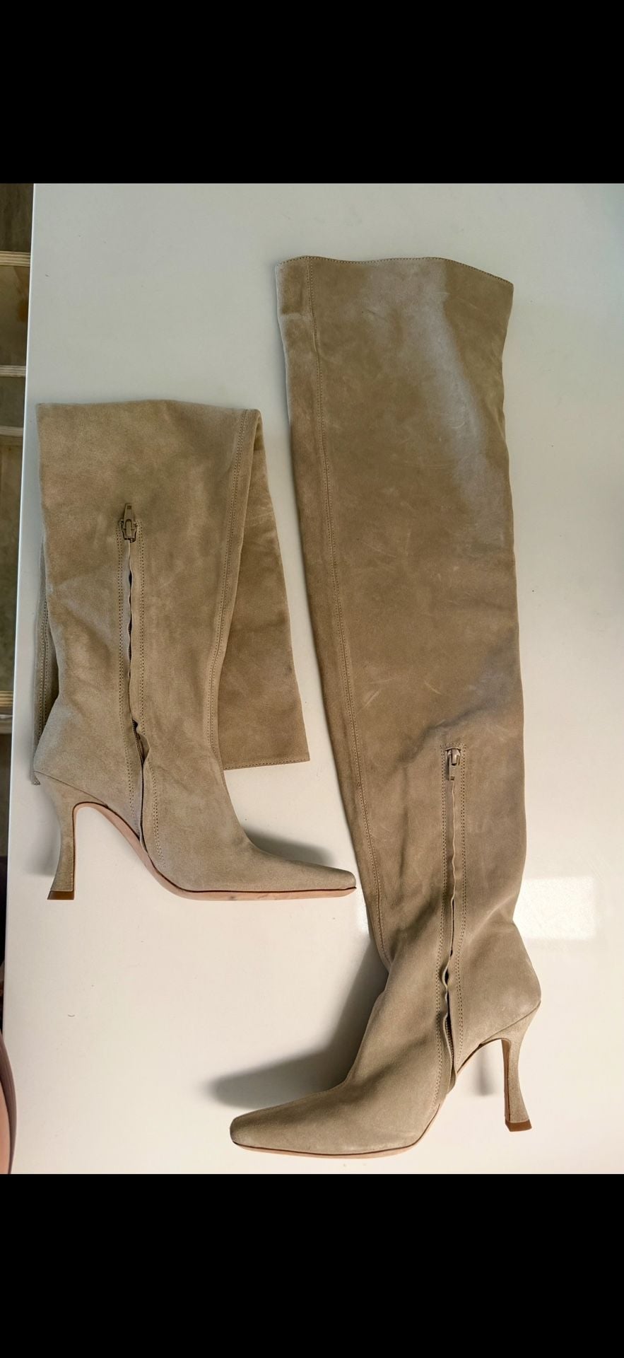 Staud Over-The-Knee Boots Size 37 Tan Suede Stiletto 2
