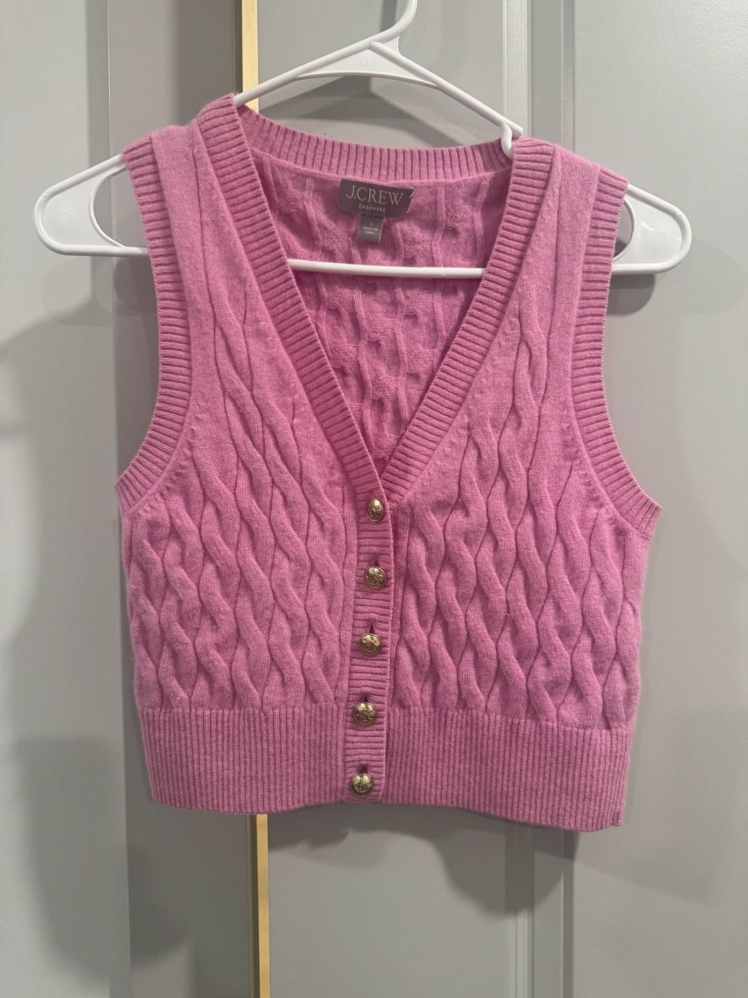 J.Crew Cashmere Cable-Knit Sweater Vest Size S Pink Gold Buttons 2