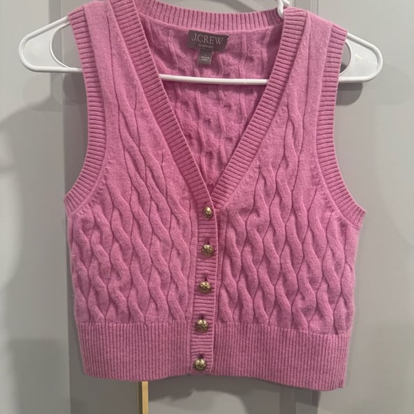 J.Crew Cashmere Cable-Knit Sweater Vest Size S Pink Gold Buttons