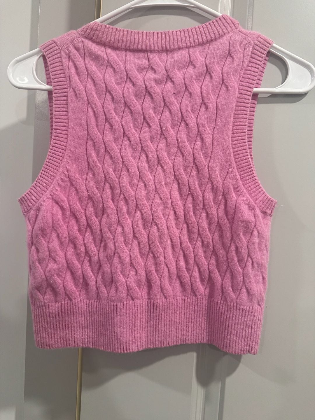 J.Crew Cashmere Cable-Knit Sweater Vest Size S Pink Gold Buttons 3