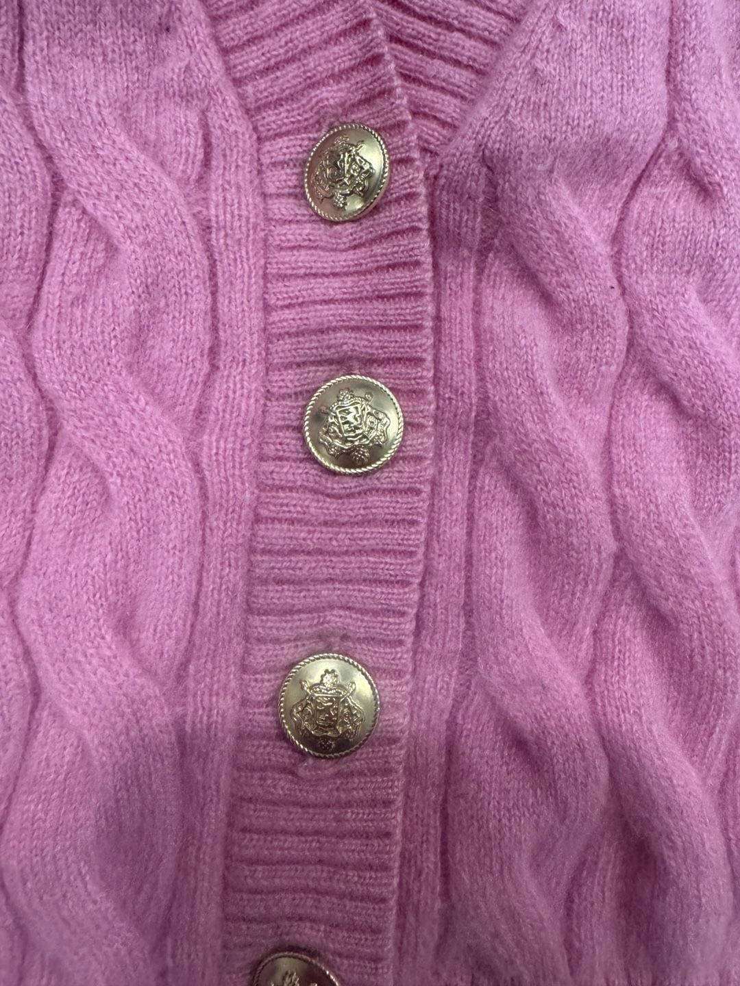 J.Crew Cashmere Cable-Knit Sweater Vest Size S Pink Gold Buttons 4