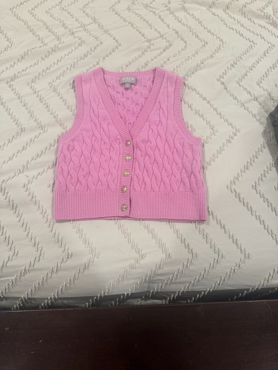J.Crew Cashmere Cable-Knit Sweater Vest Size S Pink Gold Buttons 6