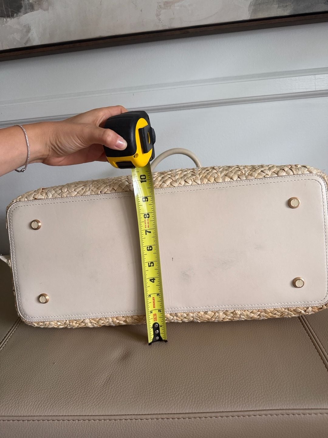 Cult Gaia Woven Straw Leather Trim Handbag Cream 10