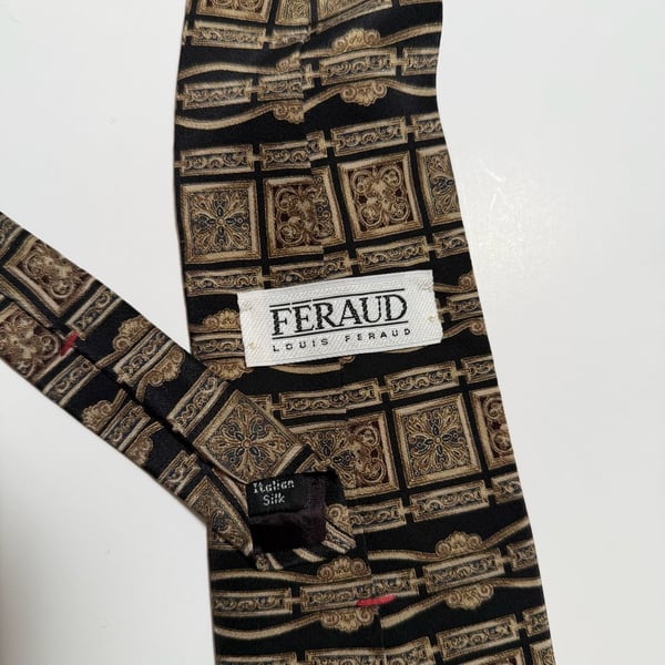 Louis Feraud Silk Neck Tie Geometric Black Brown Made in Italy