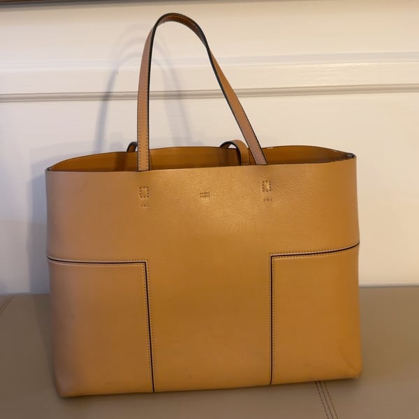 Tory Burch Gemini Link Leather Tote Tan Brown Handbag