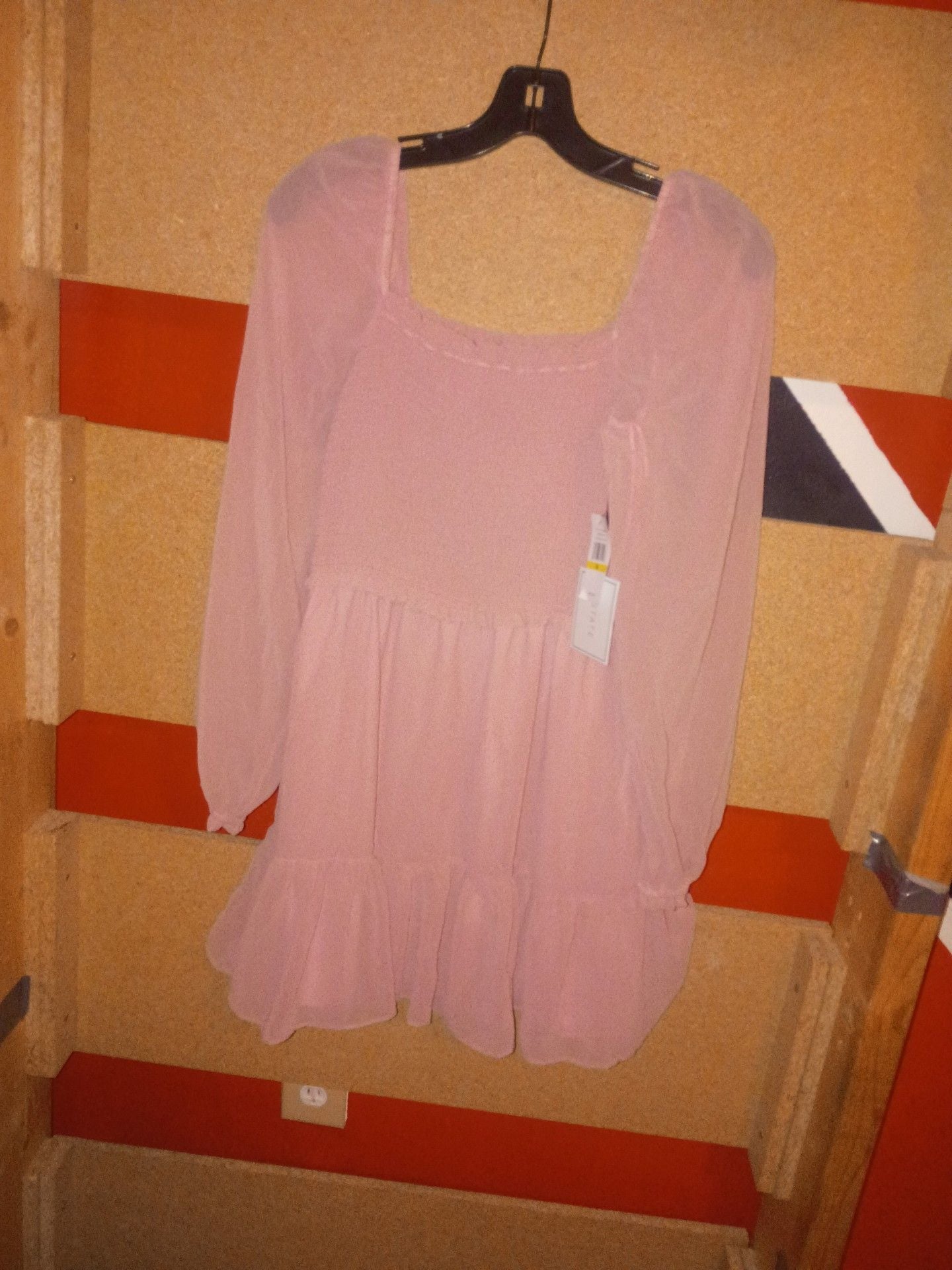 1.STATE Dress Size M Blush Pink Smocked Long Sleeve Ruffle Mini Tiered 1