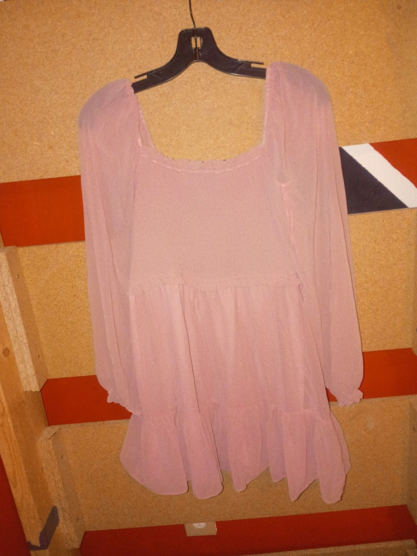 1.STATE Dress Size M Blush Pink Smocked Long Sleeve Ruffle Mini Tiered 2
