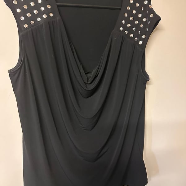 Michael Kors Studded Cowl Neck Sleeveless Top Size 2X Black