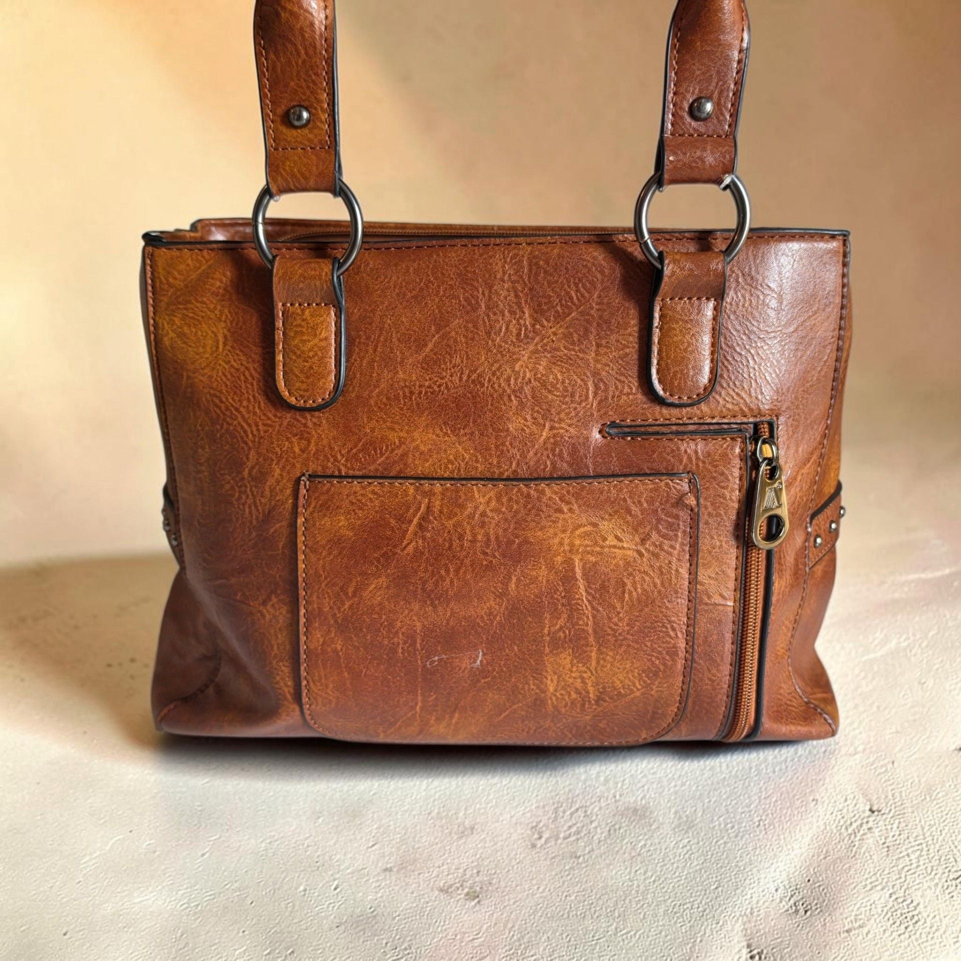Lavawa Vintage Embossed Concho Studs Shoulder Bag Brown 3