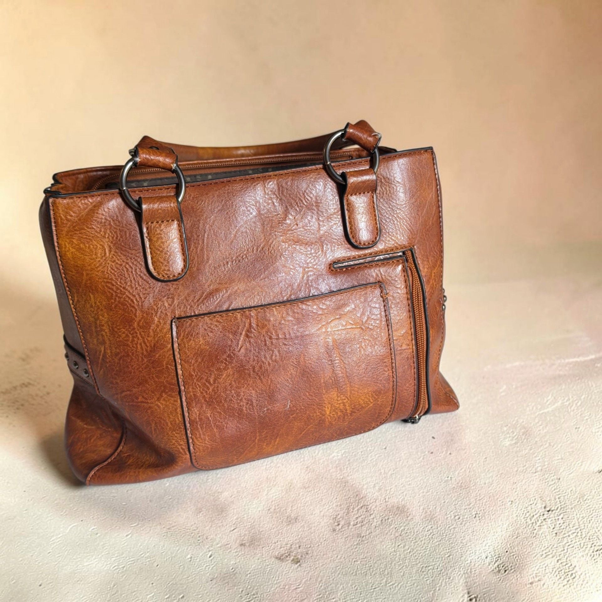 Lavawa Vintage Embossed Concho Studs Shoulder Bag Brown 4