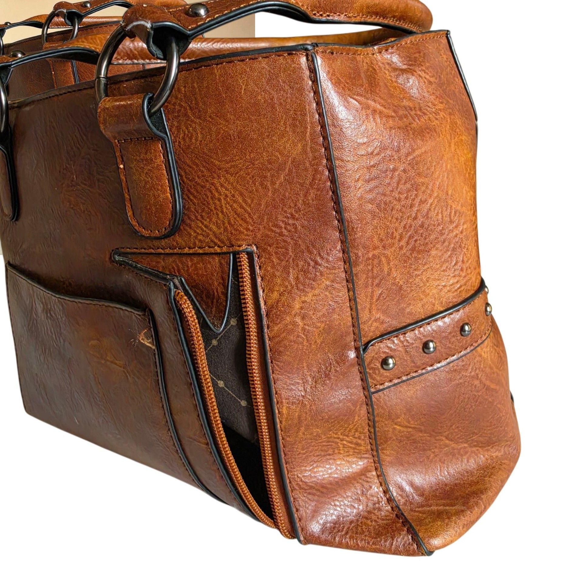 Lavawa Vintage Embossed Concho Studs Shoulder Bag Brown 6