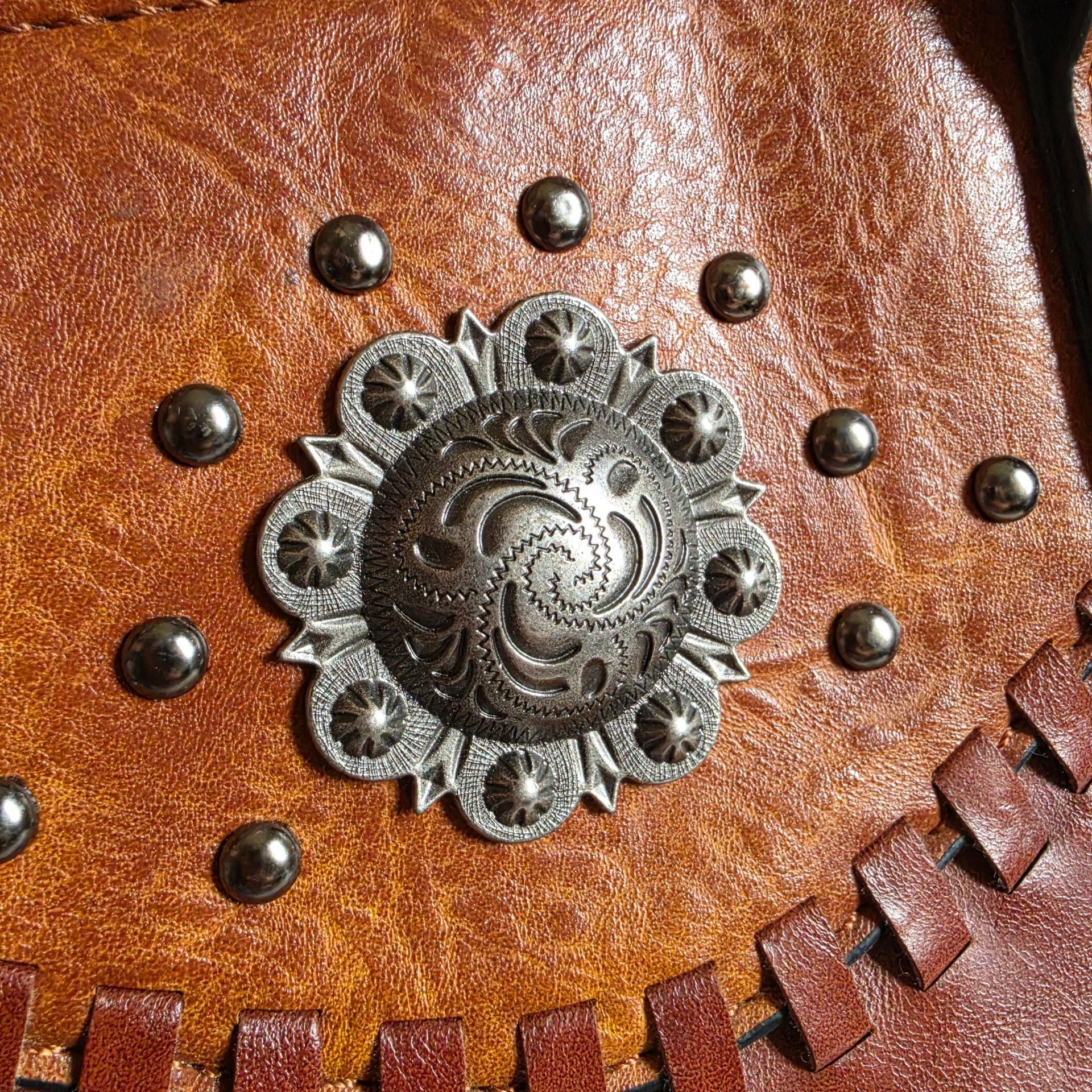 Lavawa Vintage Embossed Concho Studs Shoulder Bag Brown 8