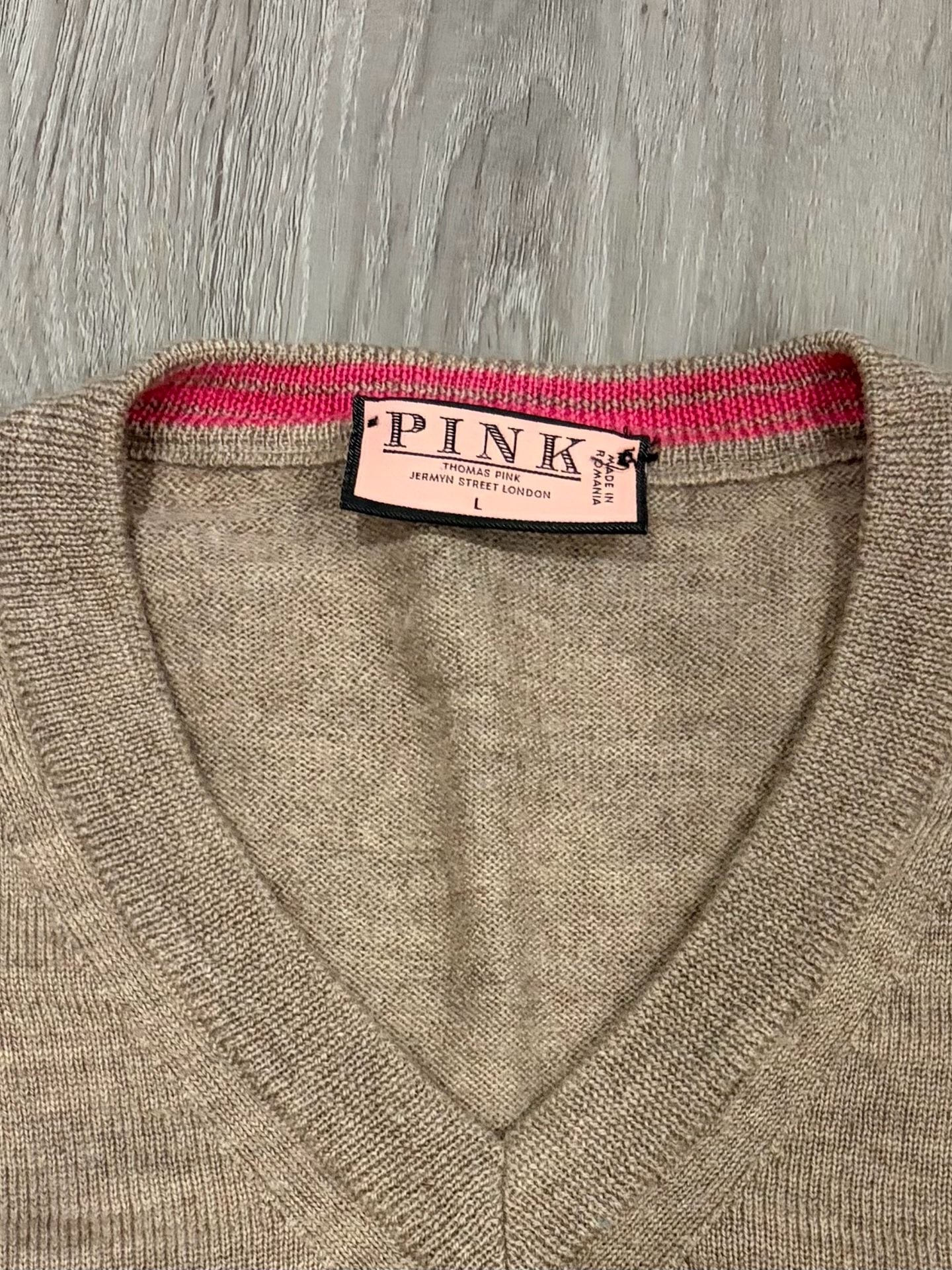 Thomas Pink V-Neck Sweater Size L Brown Wool Pullover 4